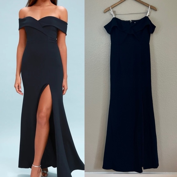 NWOT Song of Love Navy Blue Off-the-Shoulder Maxi Dress - Picture 1 of 9